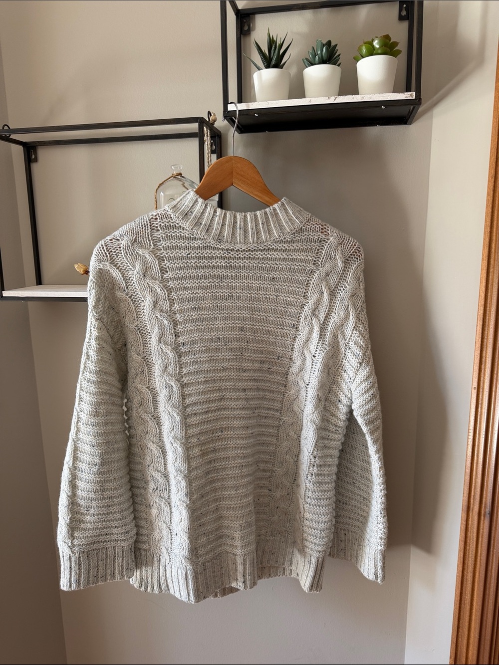 LOFT Light Gray Cable Knit Turtleneck Sweater
